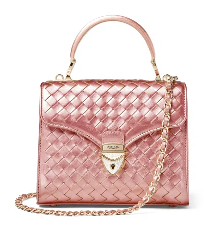 Aspinal Of London Midi Metallic Leather Mayfair Bag In Pink