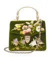 Aspinal Of London Midi Velvet Embroidered Mayfair Top-handle Bag In Green