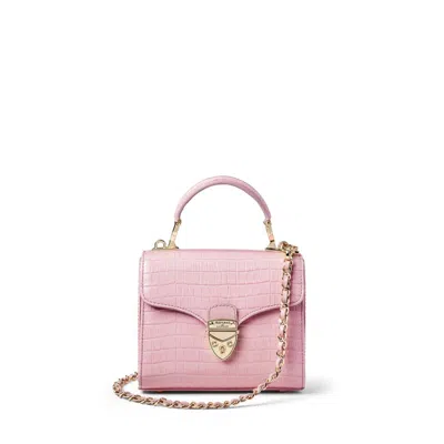 Aspinal Of London Mini Mayfair Bag In Deep Shine Powder Lilac Small Croc In Multi
