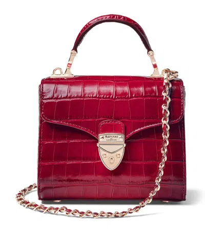 Aspinal Of London Mayfair Mini Croc-embossed Leather Shoulder Bag In Cherry