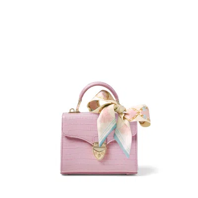 Aspinal Of London Mini Mayfair® With Silk Neck Scarf In Deep Shine Powdered Lilac Small Croc In Pink
