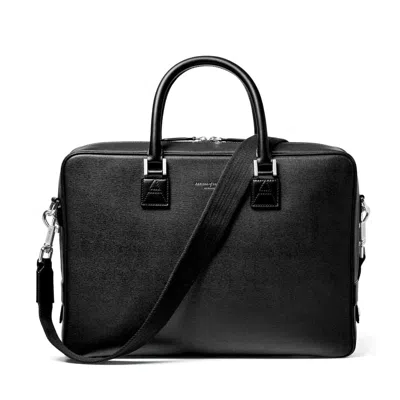 Aspinal Of London Mount Street Leather Laptop Briefcase Bag In Black