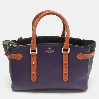 Pre-owned Aspinal Of London Multicolor Leather And Ostrich Embossed Marylebone Tote