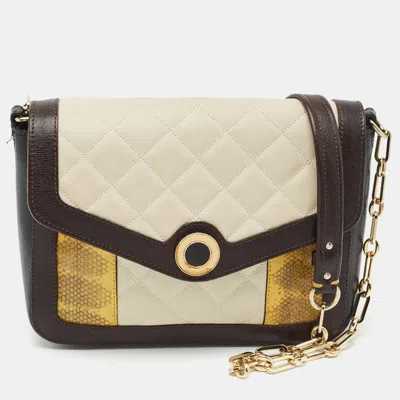 Pre-owned Aspinal Of London Multicolor Quilted And Python Embossed Detail Leather Flap Bag