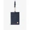 Aspinal Of London Navy Logo-badge Leather Lanyard Card Holder In Navy