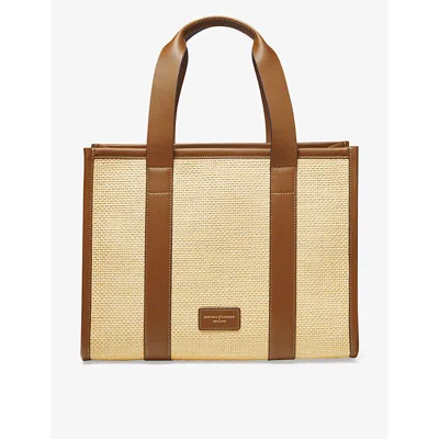 Aspinal Of London Neutral Henley Small Raffia And Leather Tote Bag