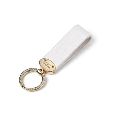 Aspinal Of London Oval Loop Keyring In Deep Shine Chalk White Small Croc