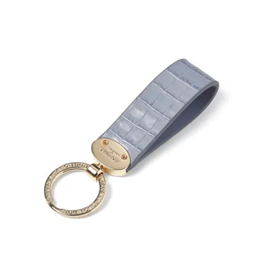 Aspinal Of London Oval Loop Keyring In Deep Shine Sky Blue Small Croc In Pattern