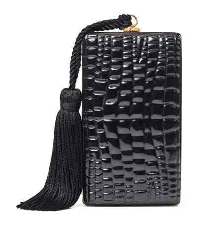 Aspinal Of London Patent Leather Croc-embossed Paloma Box Clutch Bag In Black