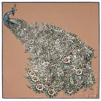 Aspinal Of London Peacock Silk Scarf In Brown