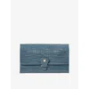Aspinal Of London Travel Crocodile-embossed Leather Wallet Peacock In Blue