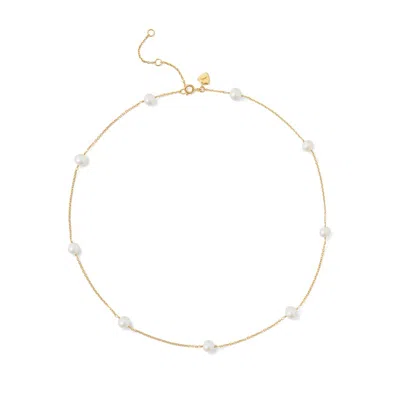 Aspinal Of London Pearl Station Short Necklace In Freshwater Pearl & 18ct Gold Vermeil In Pattern