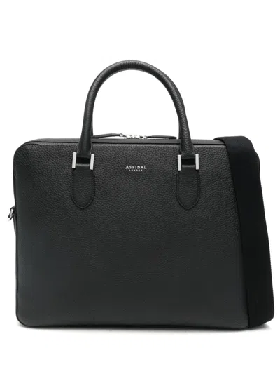 Aspinal Of London Pebbled Leather Briefcase In 黑色