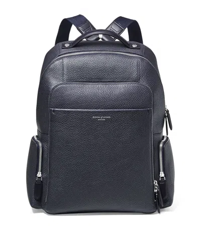 Aspinal Of London Pebbled Leather Reporter Zipped Backpack In Navy