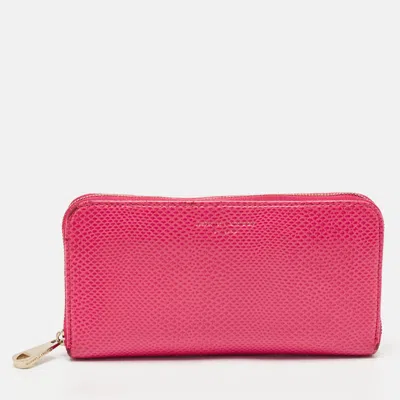 Aspinal Of London Pink Karung Leather Zip Around Wallet In Brown