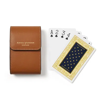 Aspinal Of London Playing Cards & Holder In Smooth Tan In Brown