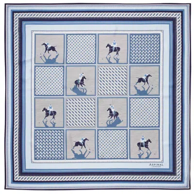 Aspinal Of London Polo Silk Scarf In Blue