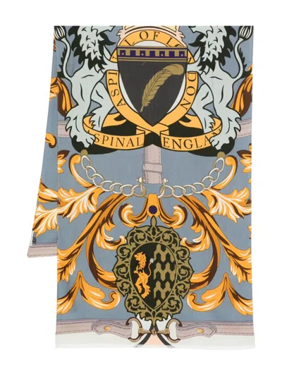 Aspinal Of London Printed Silk Scarf In Brown
