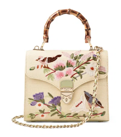 Aspinal Of London Raffia Floral Embroidery Mayfair Bag