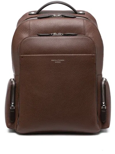 Aspinal Of London Reporter Zip Backpack Tobacco Pebble In Brown