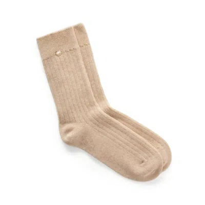 Aspinal Of London Rib Knit Cashmere Socks In Nude