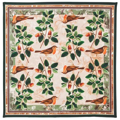 Aspinal Of London Robin & Acorn Silk Scarf In Multi
