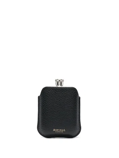 Aspinal Of London Round Hip Flask In Black