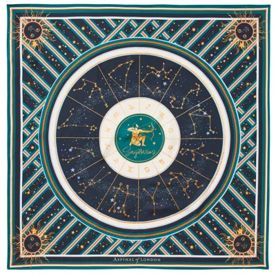 Aspinal Of London Sagittarius Zodiac Silk Scarf In Blue