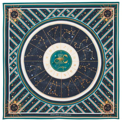 Aspinal Of London Scorpio Zodiac Silk Scarf In Blue
