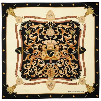 Aspinal Of London Signature Shield Silk Scarf In Black