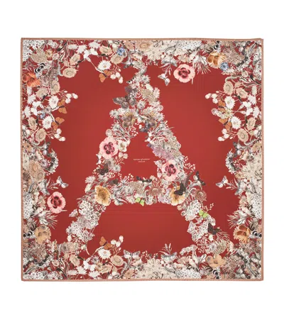Aspinal Of London Silk Botanical 'a' Print Scarf In Red
