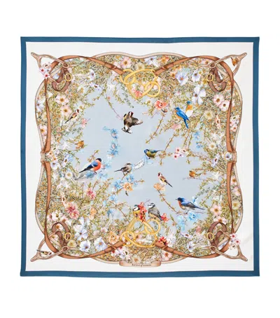Aspinal Of London Womens Skyblue Printed Square Silk Scarf In Brown