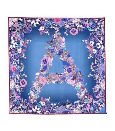 Aspinal Of London Silk Floral Scarf In Navy