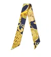 Aspinal Of London Silk Shield Skinny Scarf In Blue