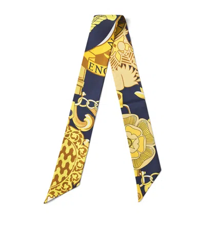 Aspinal Of London Silk Shield Skinny Scarf In Blue