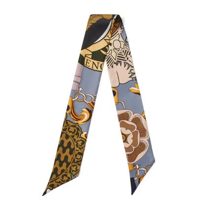 Aspinal Of London Silk Shield Skinny Scarf In Blue