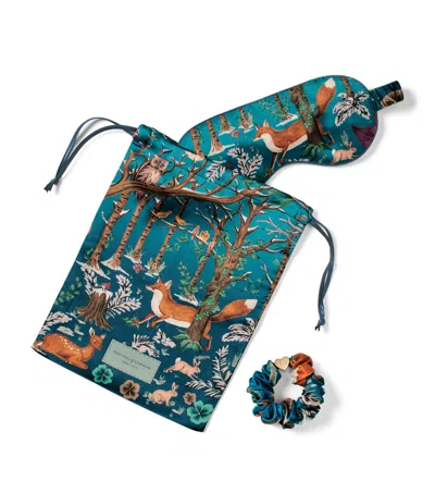 Aspinal Of London Silk Woodland Eyemask Travel Set In Blue