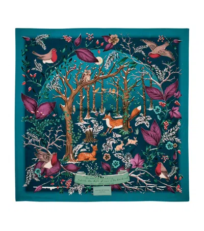 Aspinal Of London Silk Woodland Scarf In Blue