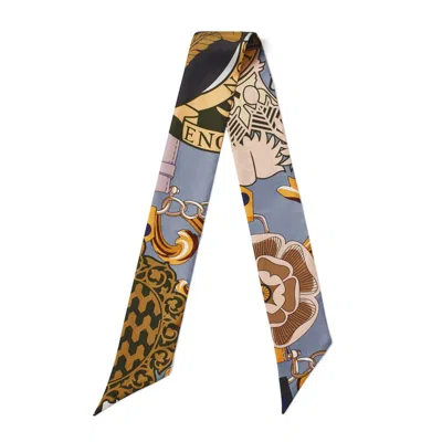 Aspinal Of London Womens Heritageblue Skinny Silk Scarf In Multi
