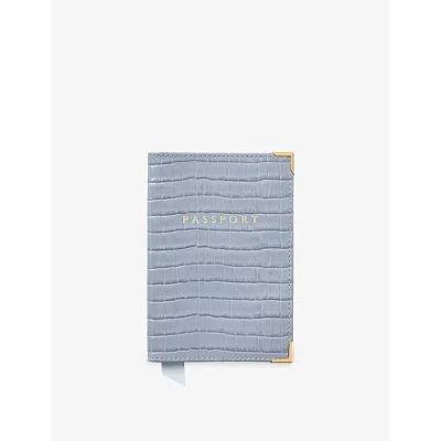 Aspinal Of London Crocodile-embossed Patent-leather Passport Cover Skyblue In Blue