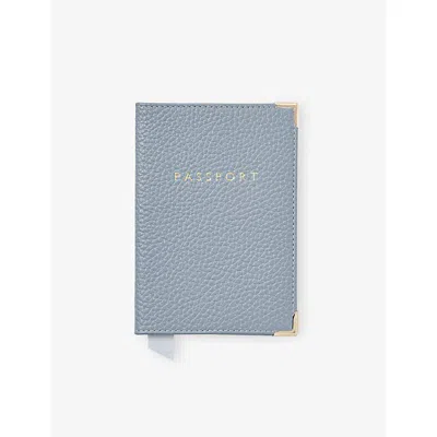 Aspinal Of London Skyblue Plain Leather Passport Cover In Blue