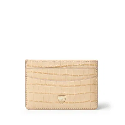 Aspinal Of London Slim Credit Card Holder In Deep Shine Buttermilk Small Croc In Brown