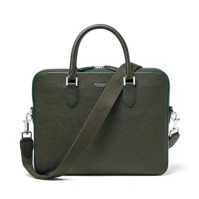 Aspinal Of London Slim Leather Briefcase Bag In Green