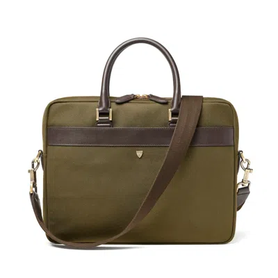 Aspinal Of London Slim Nylon Briefcase Bag In Green