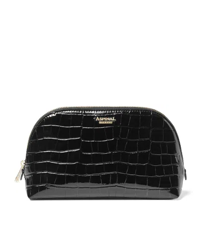 Aspinal Of London Small Croc-embossed Wash Bag In Black