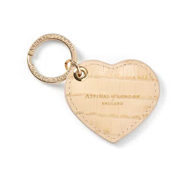 Aspinal Of London Small Heart Keyring In Deep Shine Buttermilk Small Croc In Orange