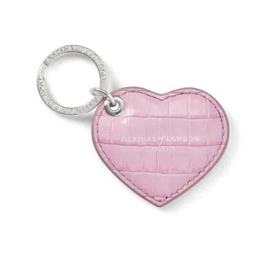 Aspinal Of London Small Heart Keyring In Deep Shine Powder Lilac Small Croc In Pink