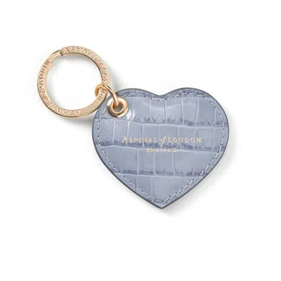 Aspinal Of London Small Heart Keyring In Deep Shine Sky Blue Small Croc In Gold