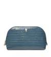 Aspinal Of London Small Leather Croc-embossed Cosmetic Case In Blue