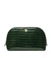 Aspinal Of London Small Leather Croc-embossed Cosmetic Case In Green